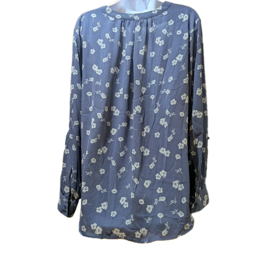 Simply Vera Wang‎ Long Sleeve Blouse Blue Floral Top Size XL